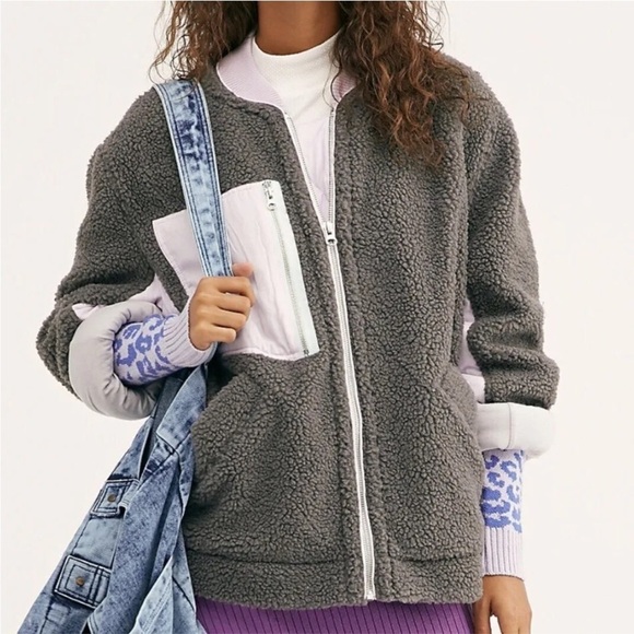 FREE People Riverton grey & Lavender Sherpa jacket - Picture 1 of 10